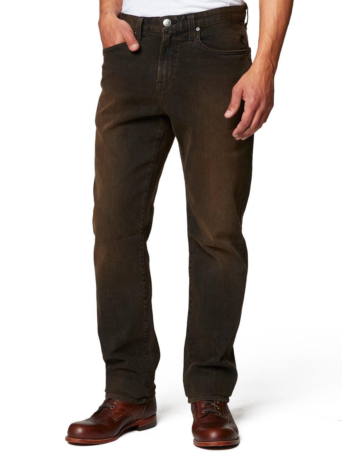 Shop Agave Denim No. 7 Relaxed Fit Dark Chocolate Flex In Brown