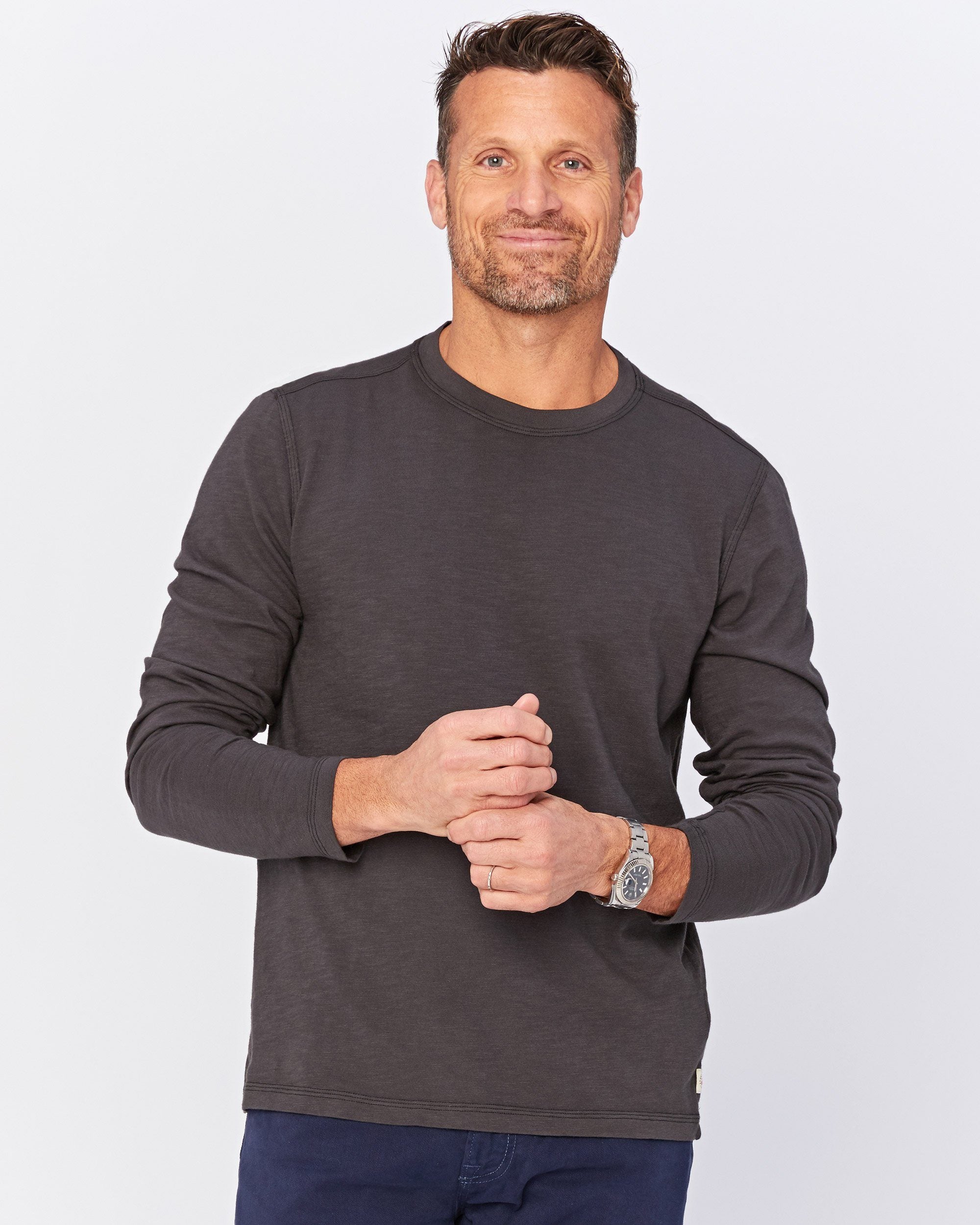 Agave Denim Aero Slub Long Sleeve Tee In Black