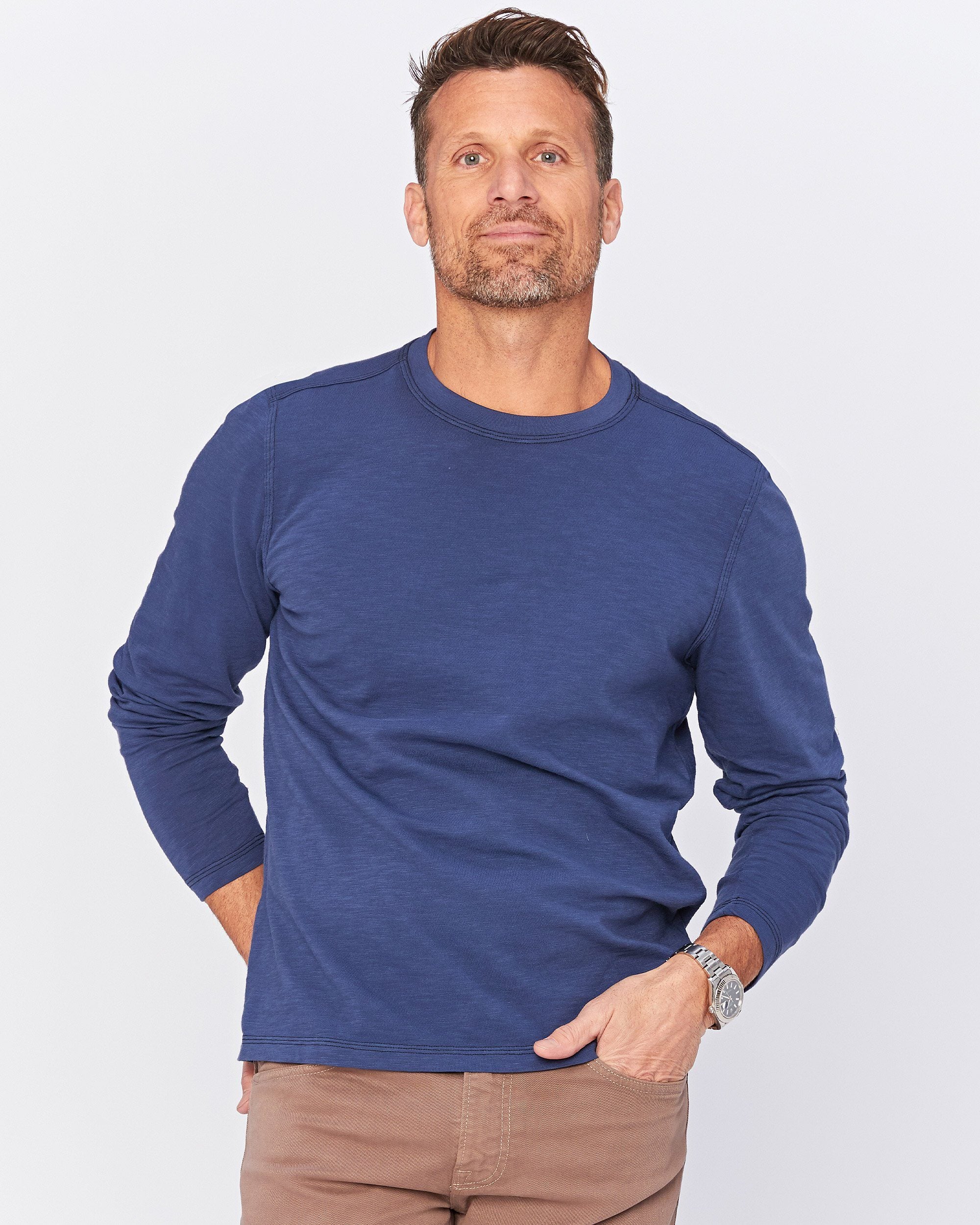 Agave Denim Aero Slub Long Sleeve Tee In Blue