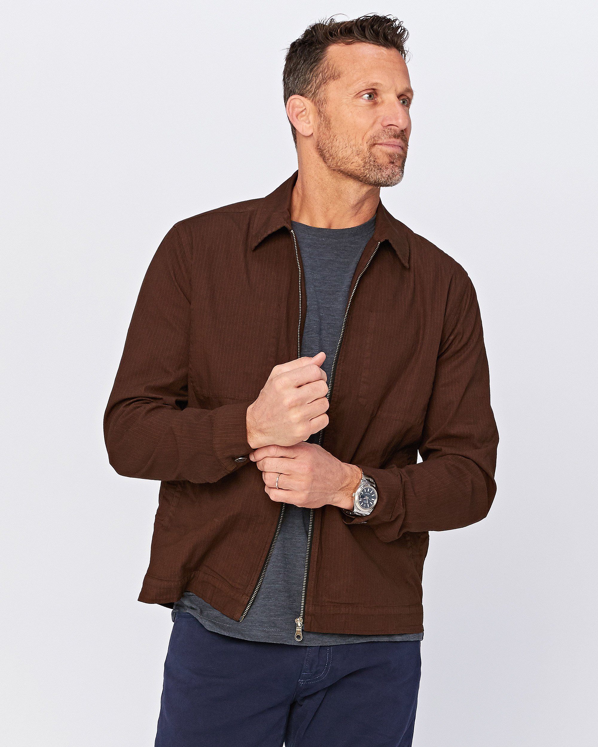 Agave Denim Vineyard Zip Up Jacket in Brown