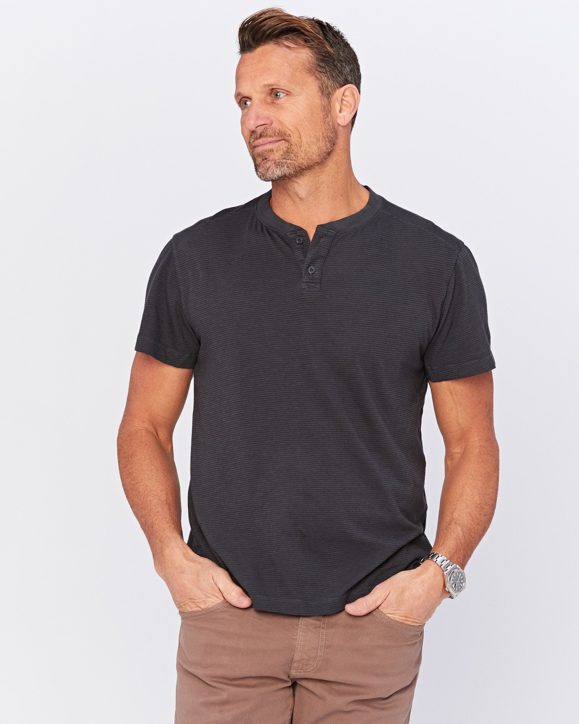 Miki Short Sleeve Henley – Agave Denim