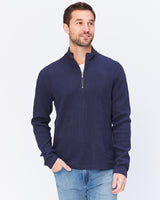 Wave Train Flat Back Seersucker 1/4 Zip Mock