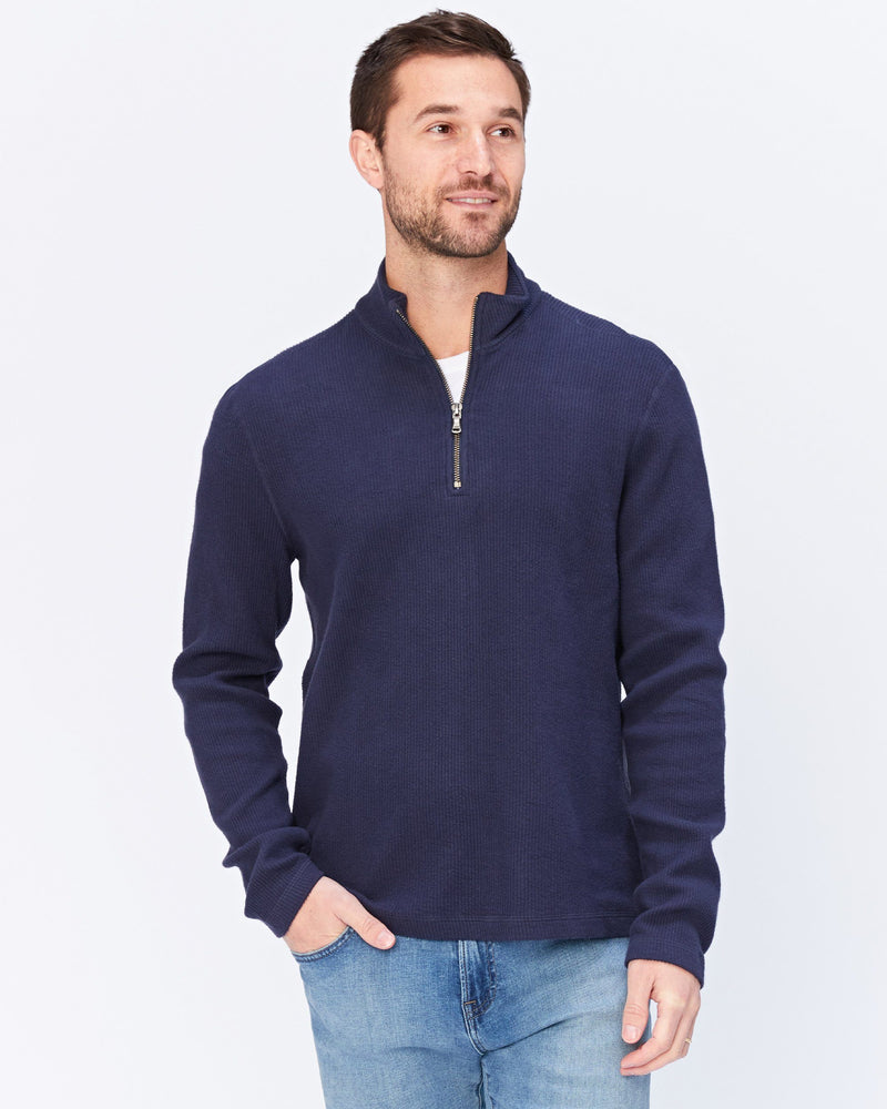 Wave Train Flat Back Seersucker 1/4 Zip Mock
