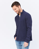Wave Train Flat Back Seersucker 1/4 Zip Mock