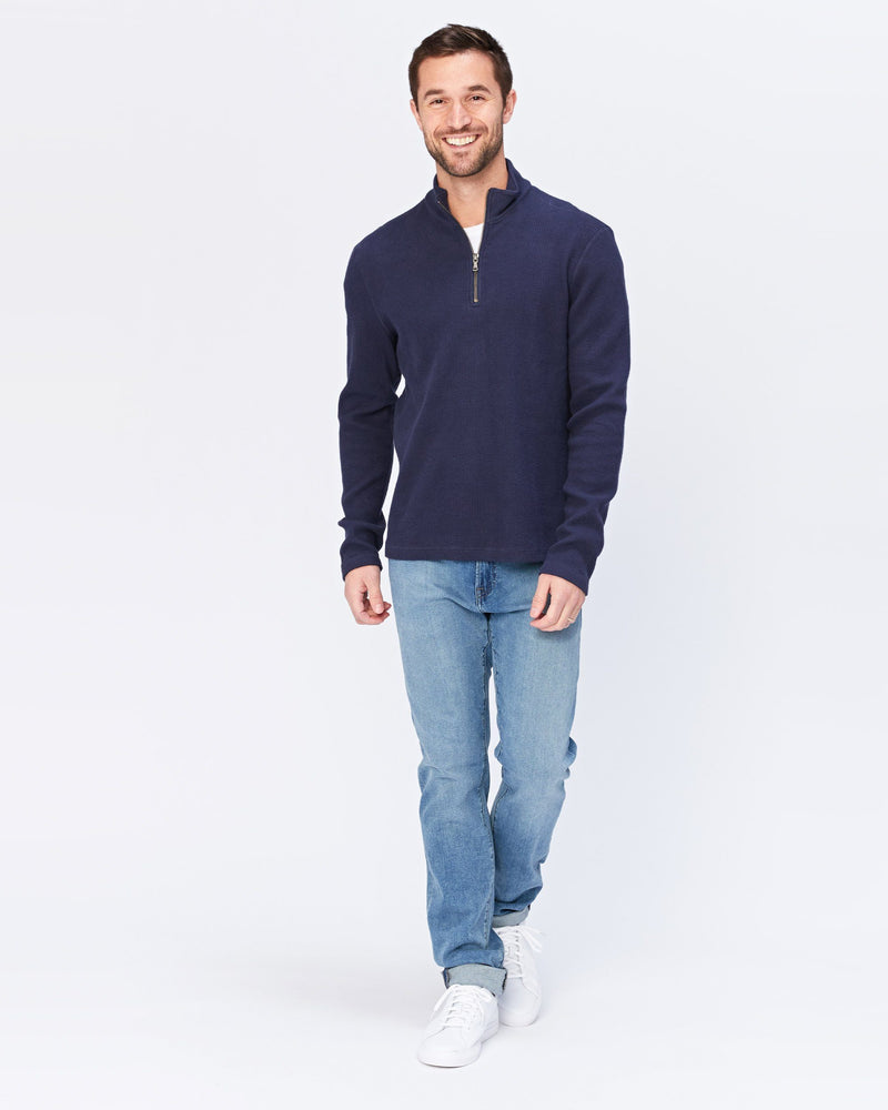 Wave Train Flat Back Seersucker 1/4 Zip Mock