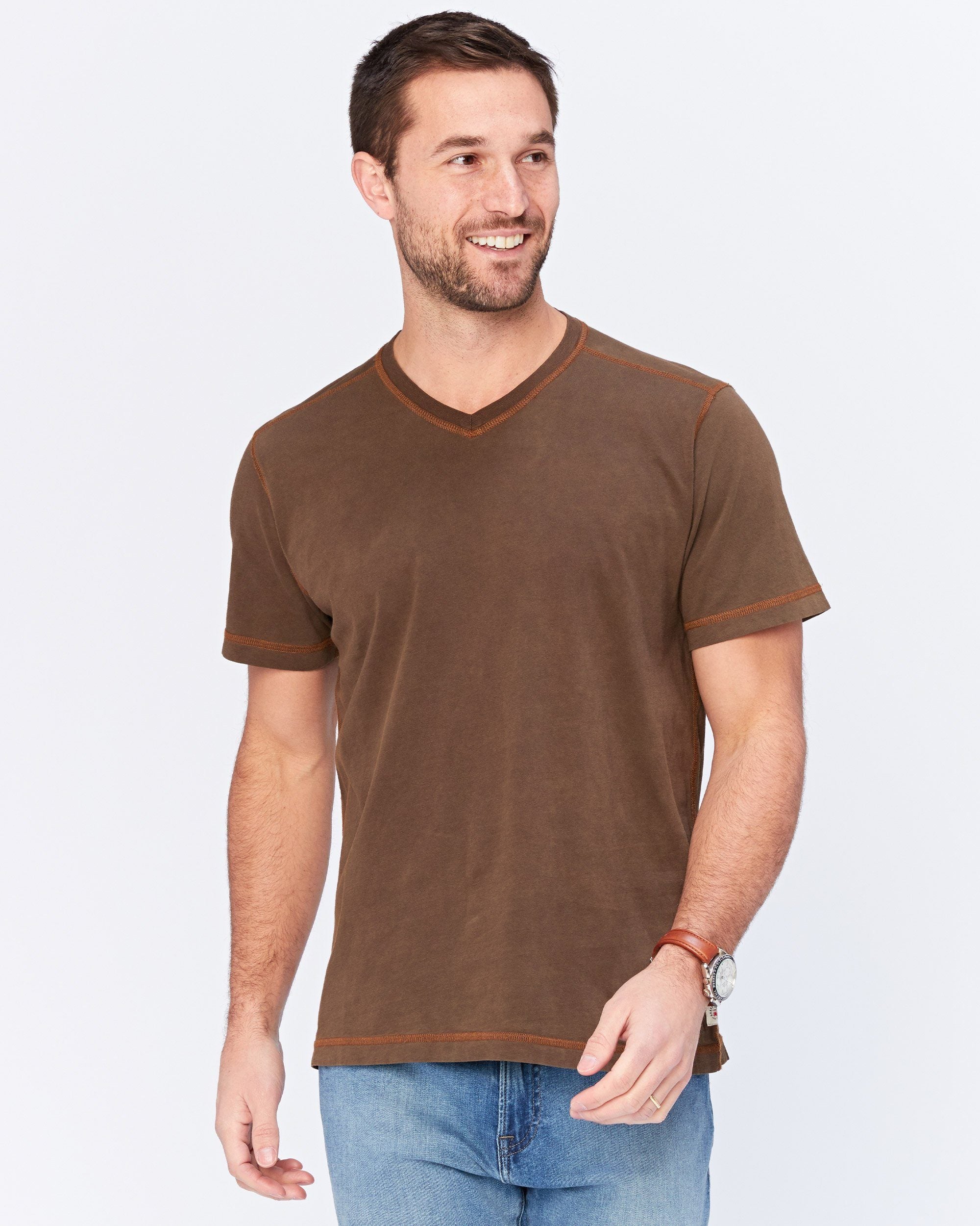 Agave Denim Casper Slub Jersey Vintage Wash Tee in Brown
