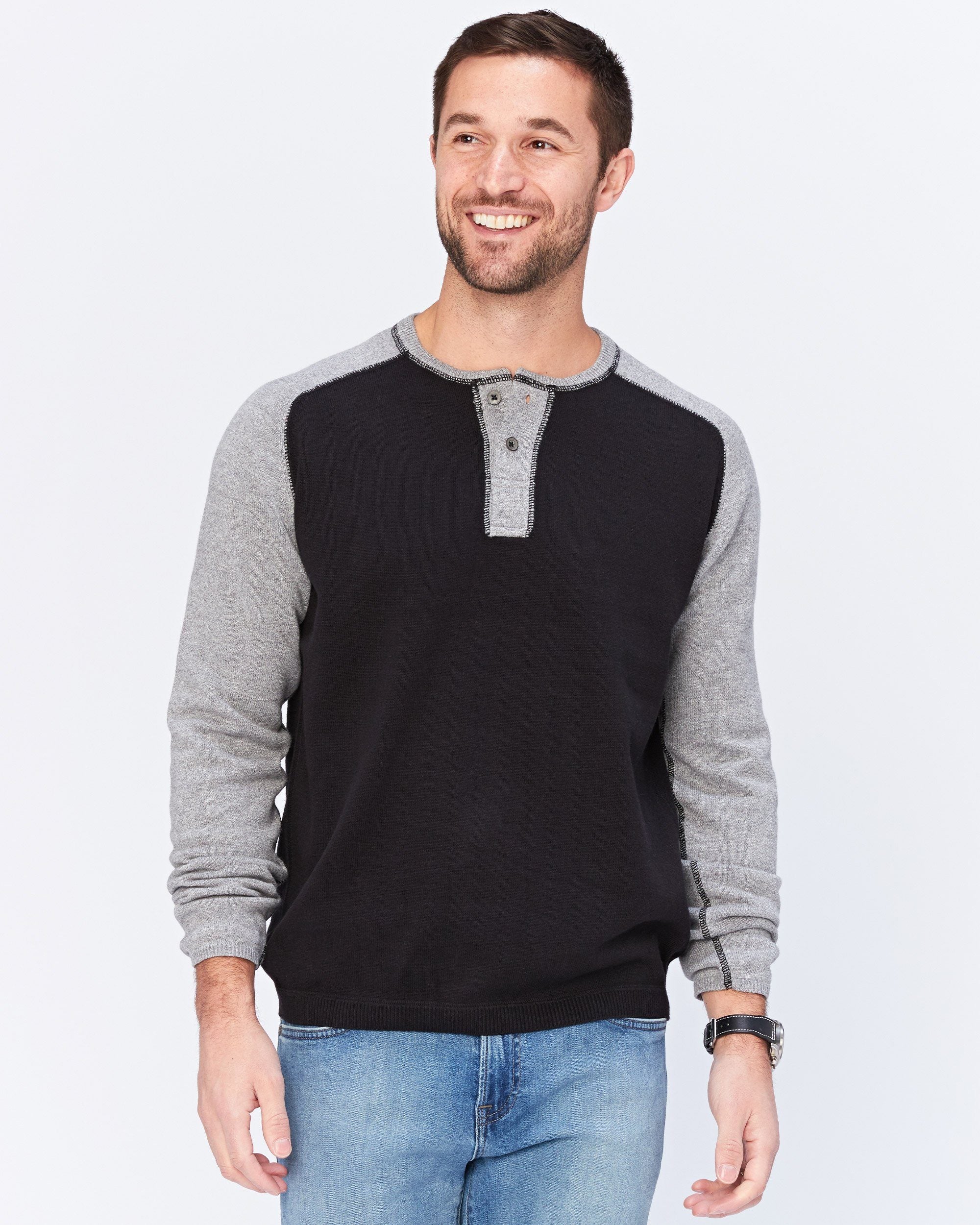 Agave Denim Carson Long Sleeve Raglan Sweater in Black