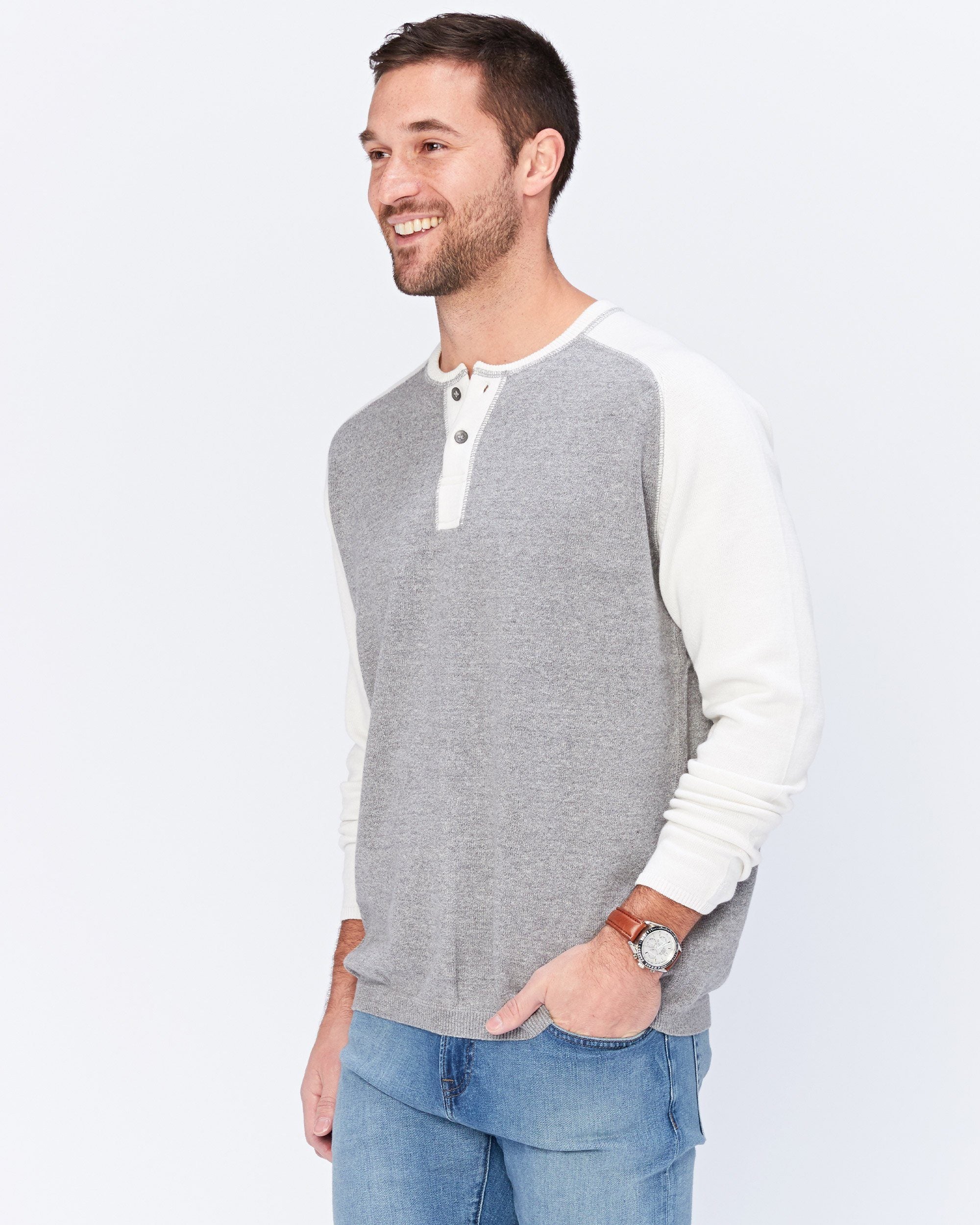 Agave Denim Carson Long Sleeve Raglan Sweater in Grey