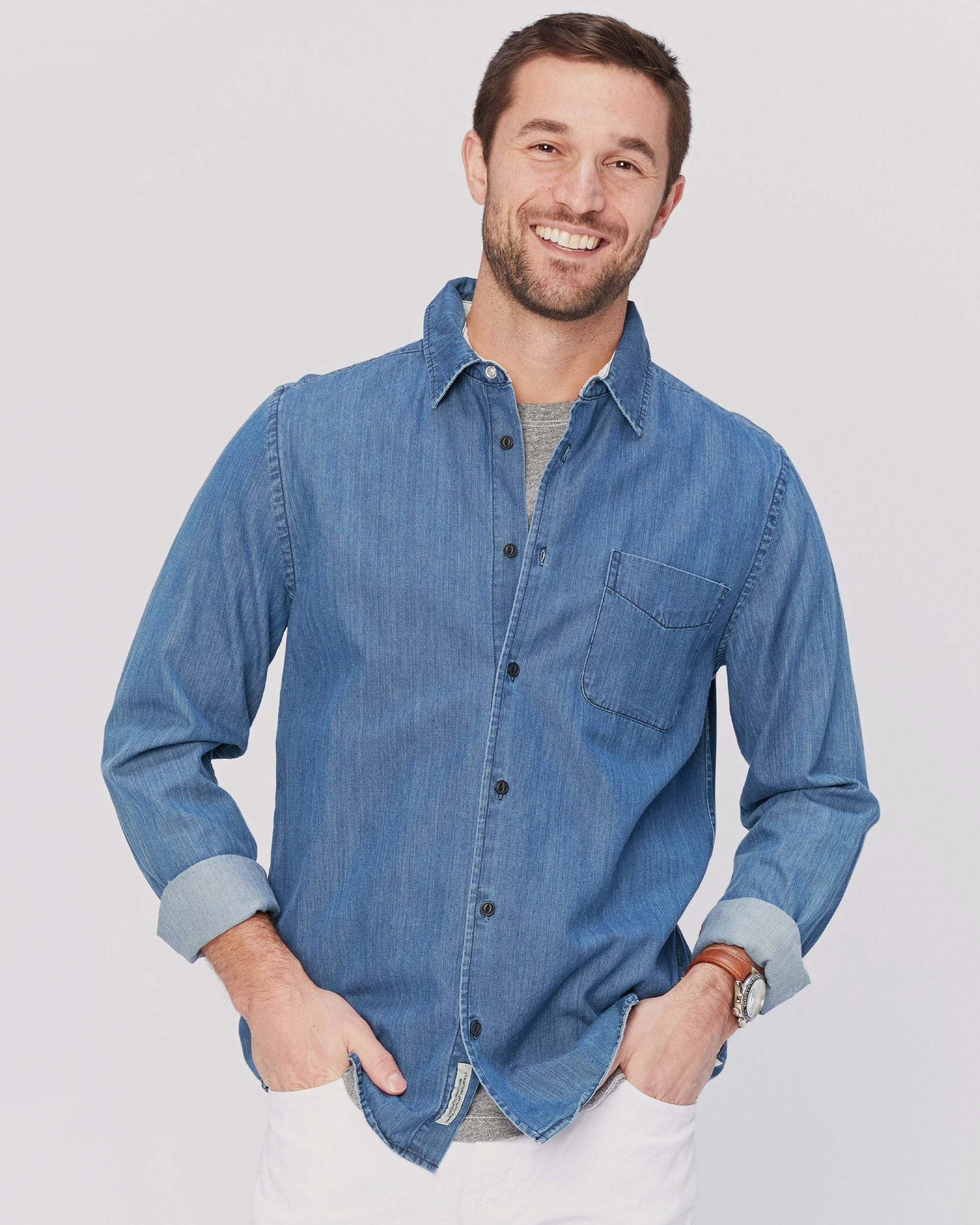 Agave Denim Sendai Long Sleeve Button Up in Blue