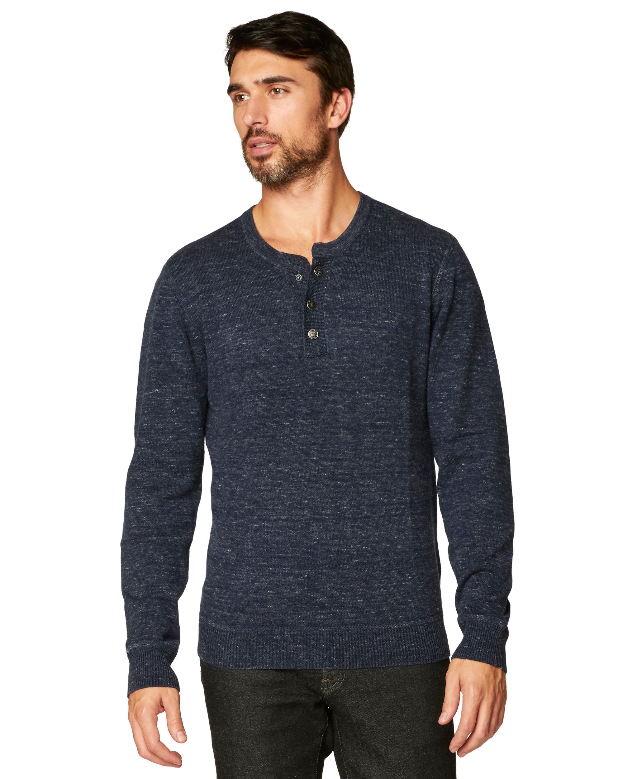 Agave Denim Hollow Long Sleeve Henley in Blue
